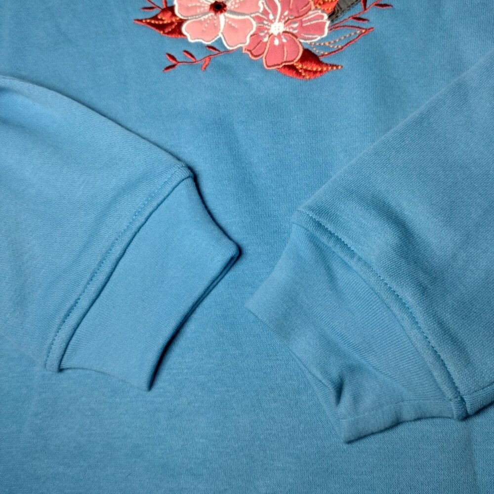 Adrian Delafield Horse Sweatshirt Women M Collared Horseshoe Equestrian Blue - Picture 9 of 11